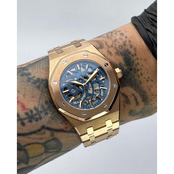 Custom Seiko Mod • Navy Blue Skeleton Rose Gold AP • 39mm